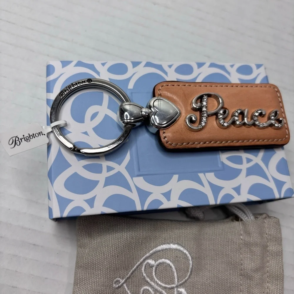 New BRIGHTON Peace Tan Leather Key Fob